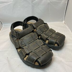 Thom McAn Men Shoes 11M Brown Fisherman Sandals Hook & Loop Casuals Memory Foam